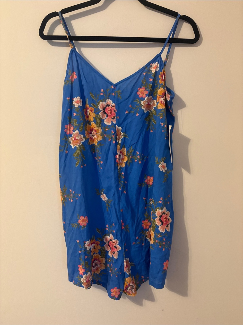 O’Neill Bright Blue Floral Slip Romper with Spaghetti Straps